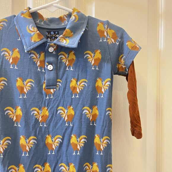 Kickee Pants Blue Parisian Rooster Polo Romper Bamboo Boys Size 18-24 Months - Picture 7 of 16